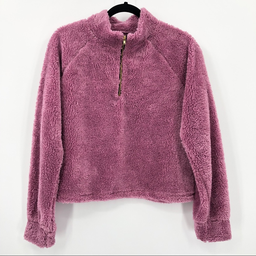 Year Of Ours Sherpa Teddy Vail Crop Desert Pink Quarter Zip Sweater Small - Picture 2 of 9